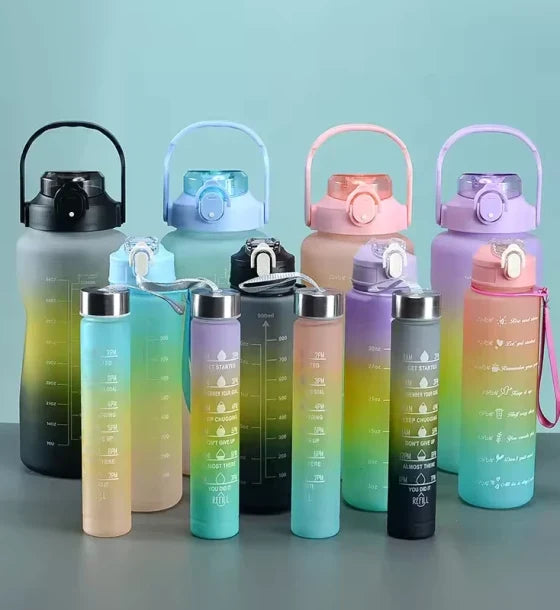 Set of 3 Pcs Unbreakable Leakproof BPA free Water Bottle with Straw and Non-toxic Sipper Bottle for Office, Sports, Gym and School