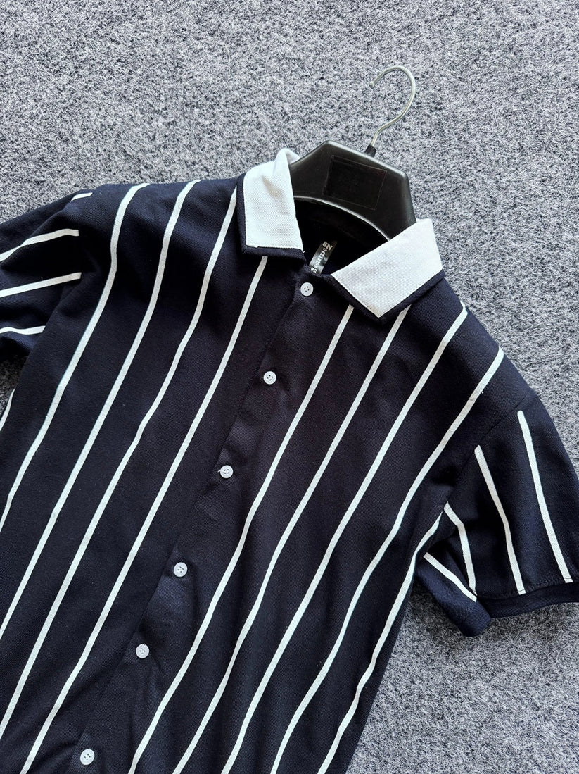 Contrast Collar Button Down Polo for Men – BLUE