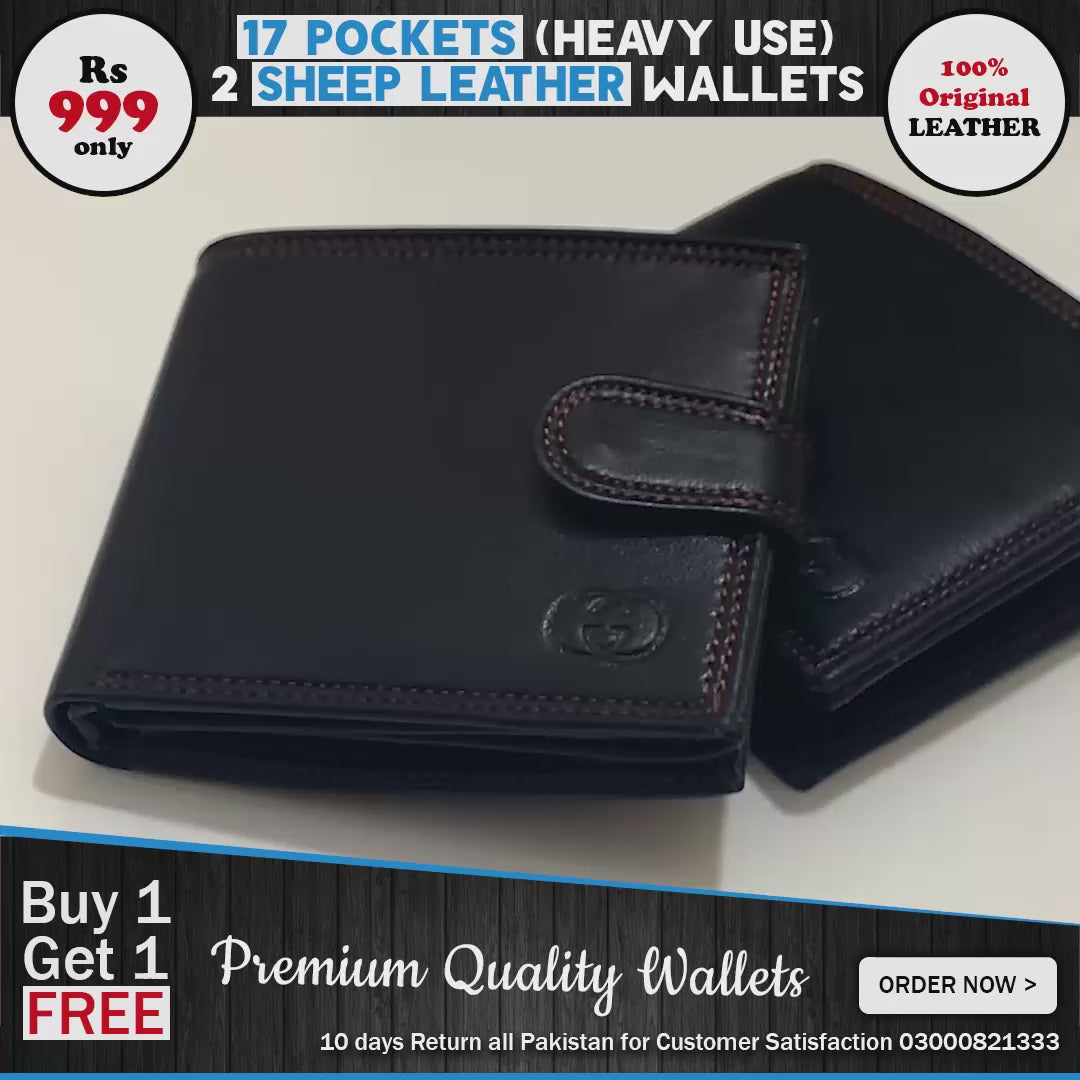 Buy 1 Get 1 Free Original Leather Men Wallet with 17 Pockets