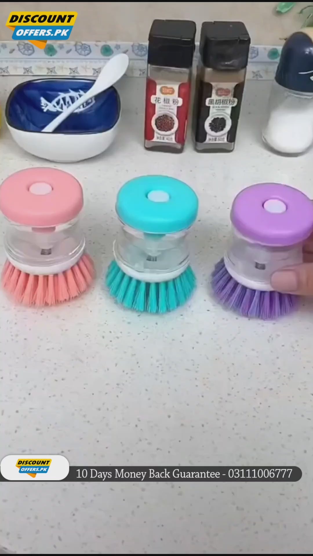 2 Pcs Kitchen Dishwasher Brush With Liquid Soap Dispenser