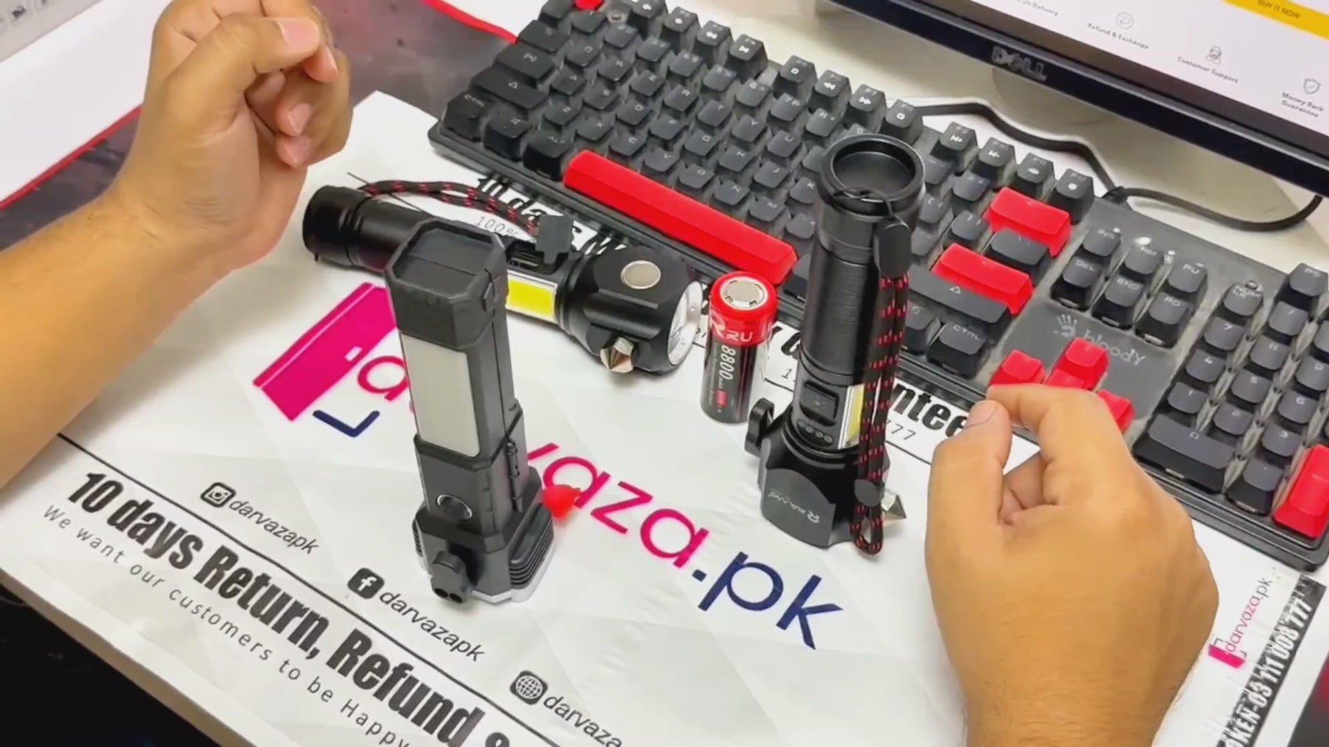 Ruilang Torch RL233 Metal LED FlashLight with Cutter Hammer and Mobile Power Bank