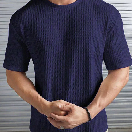 Oversized Waffle Knit Tee for Men – NAVY BLUE