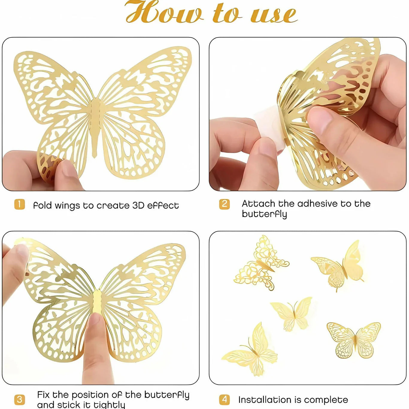 Golden Butterfly Stickers 12Pcs