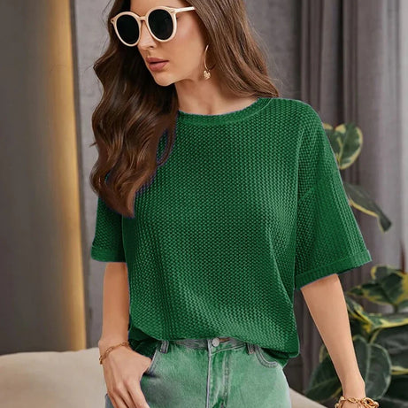 Premium Oversized Waffle Knitted Tee – Green