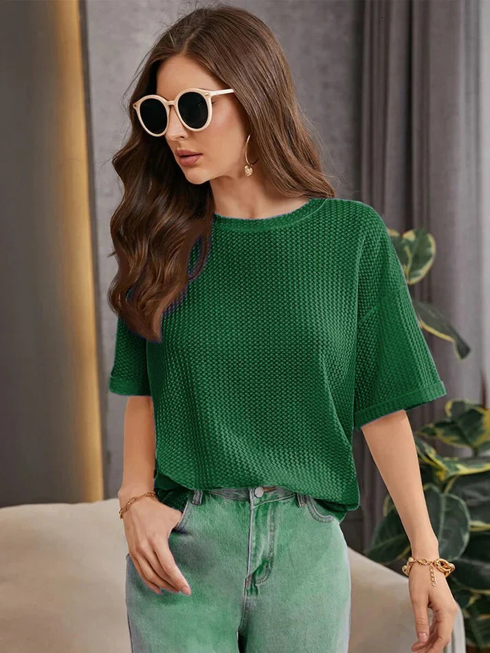 Premium Oversized Waffle Knitted Tee – Green
