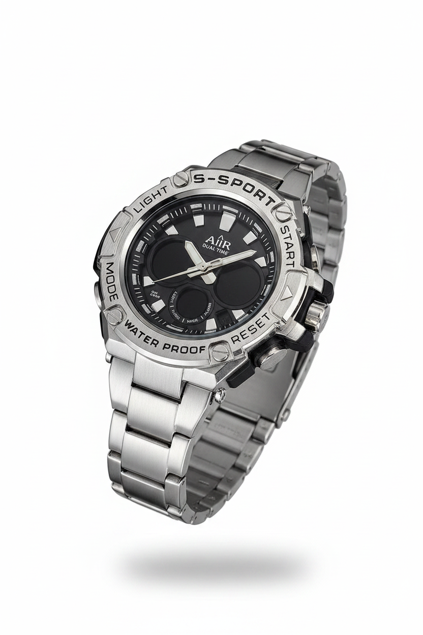AIIR S Sports Dual Time Clock Chain Wristwatch For Men