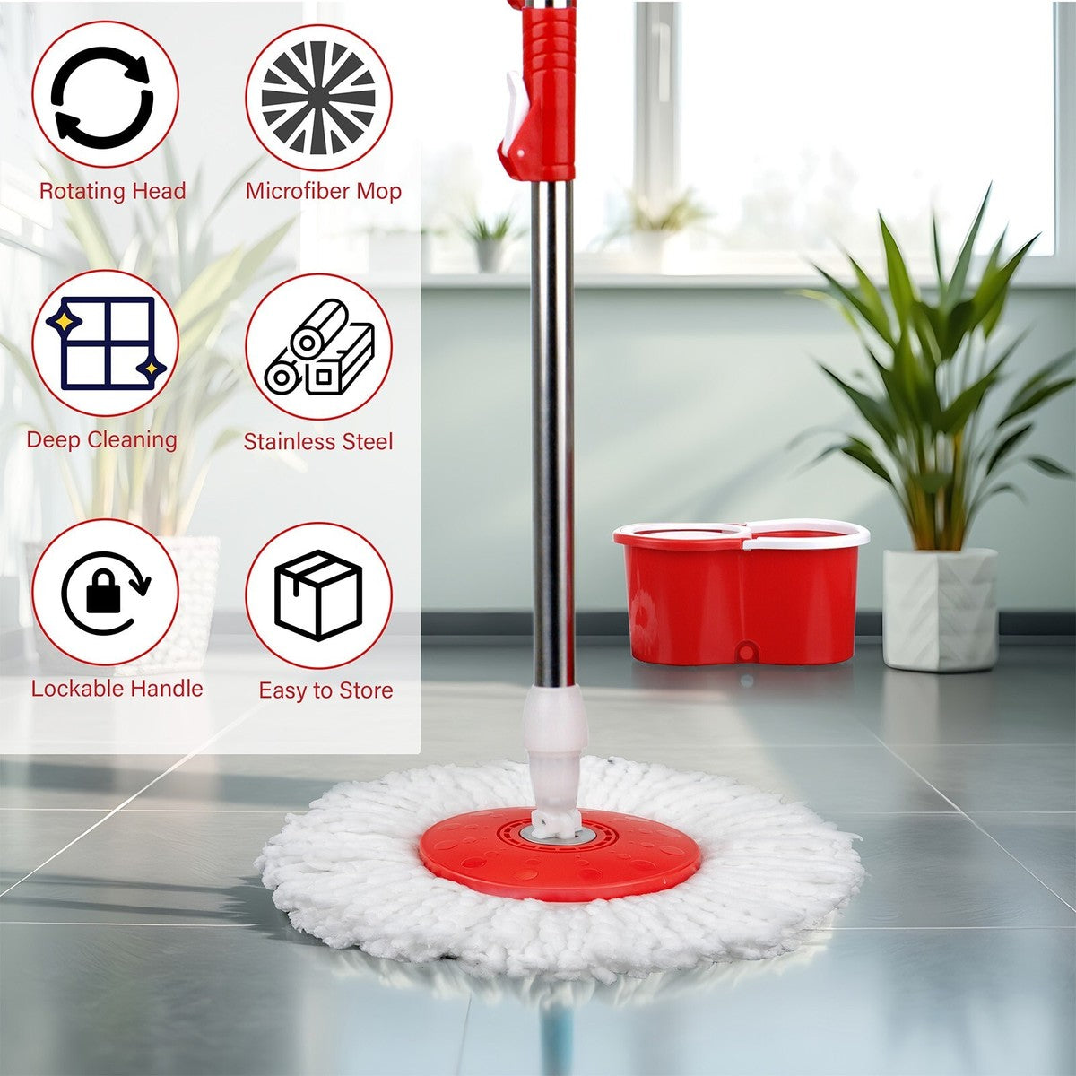 Steel Bucket Spin – 360° Degree Rotation Push/Pull Micro Fiber Clean Mop