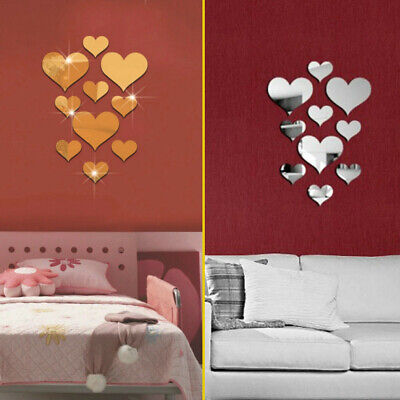 3D Stereoscopic Love Acrylic Mirror Heart Wall Stickers Decals Set for Home Decoration