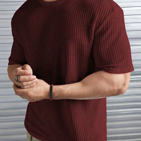 Oversized Waffle Knit Tee for Men – MAROON