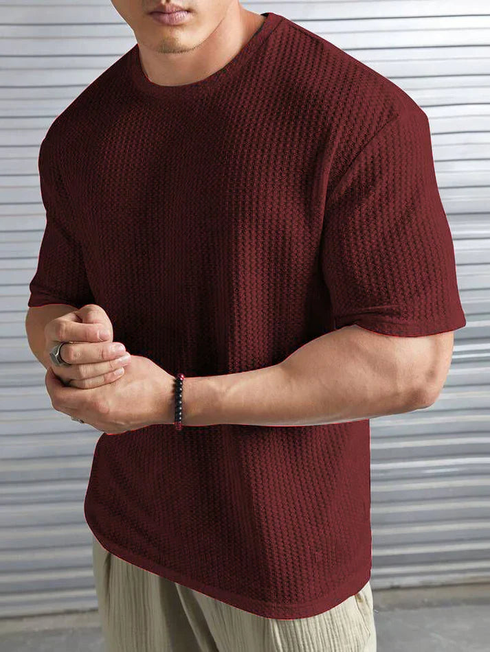 Oversized Waffle Knit Tee for Men – MAROON