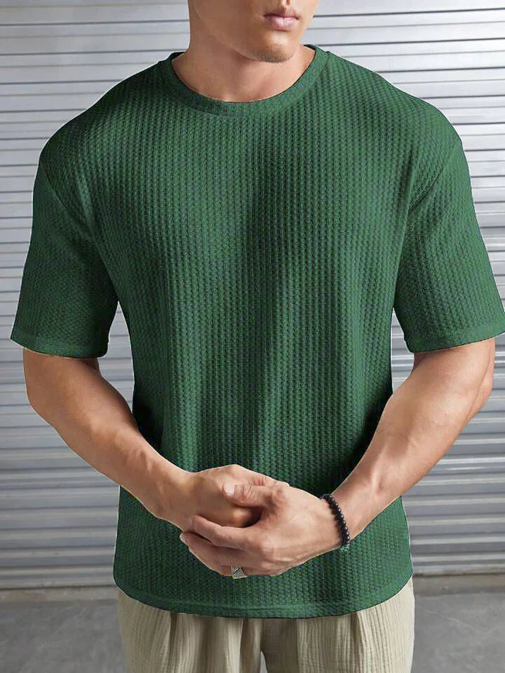 Oversized Waffle Knit Tee for Men – OLIVE