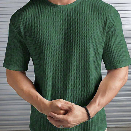 Oversized Waffle Knit Tee for Men – OLIVE