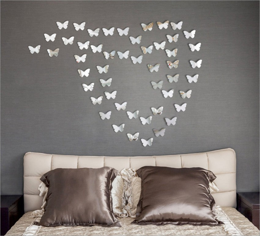 3D Acrylic Mirror Butterflies Self Adhesive Wall Art Decals Stickers Set For Home Decoration