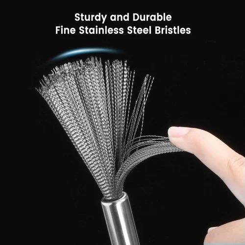 (Pack of 2) Multifunctional Long Handle Stainless Steel Pot Cleaning Brush Tool for Kitchen Use