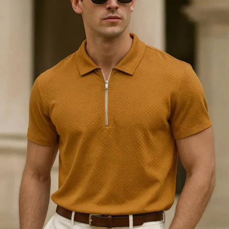 Textured Zip Polo for Men – MUSTARD
