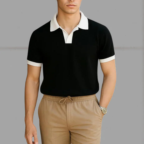 Premium Polo with White Collar & White Rib – BLACK