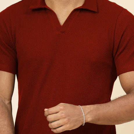 Premium Waffle Knitted Polo – MAROON