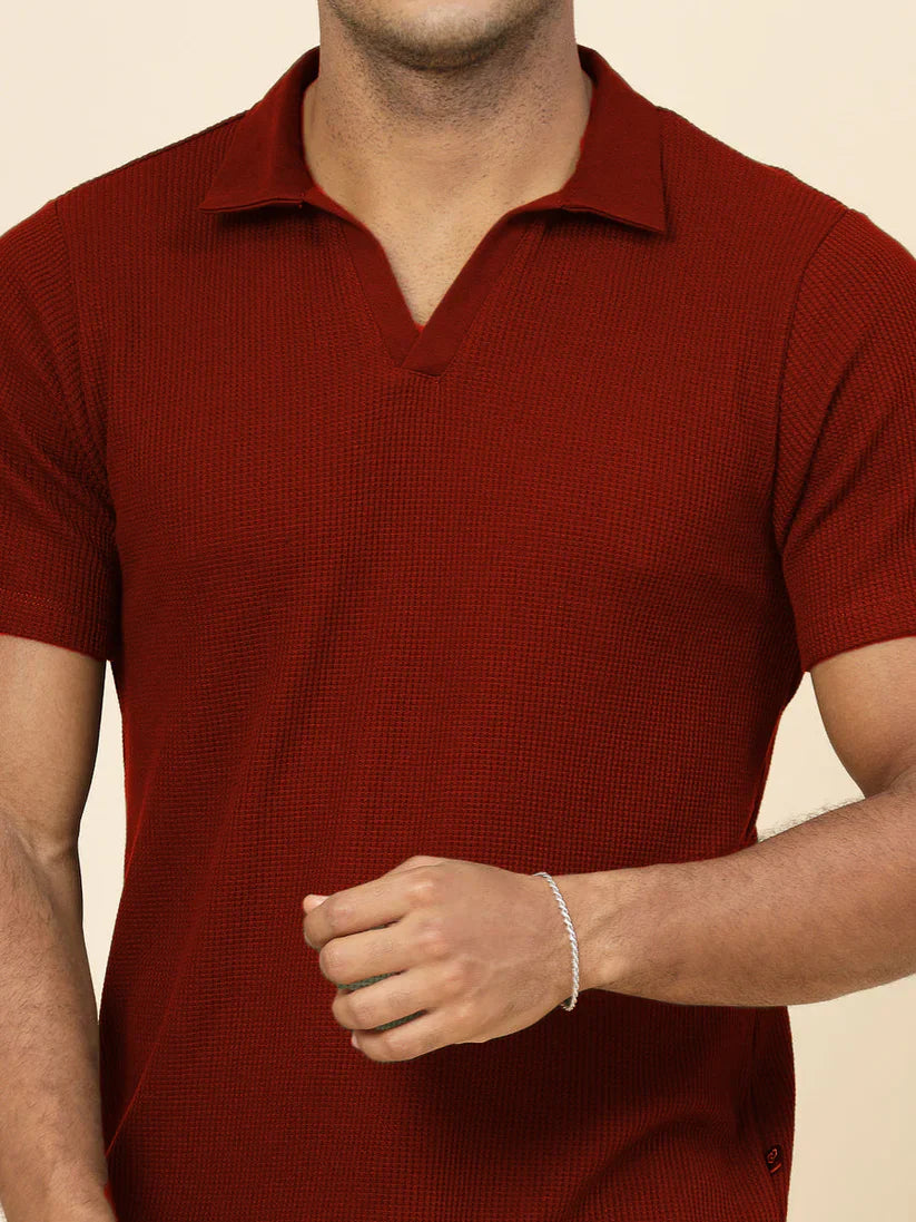 Premium Waffle Knitted Polo – MAROON