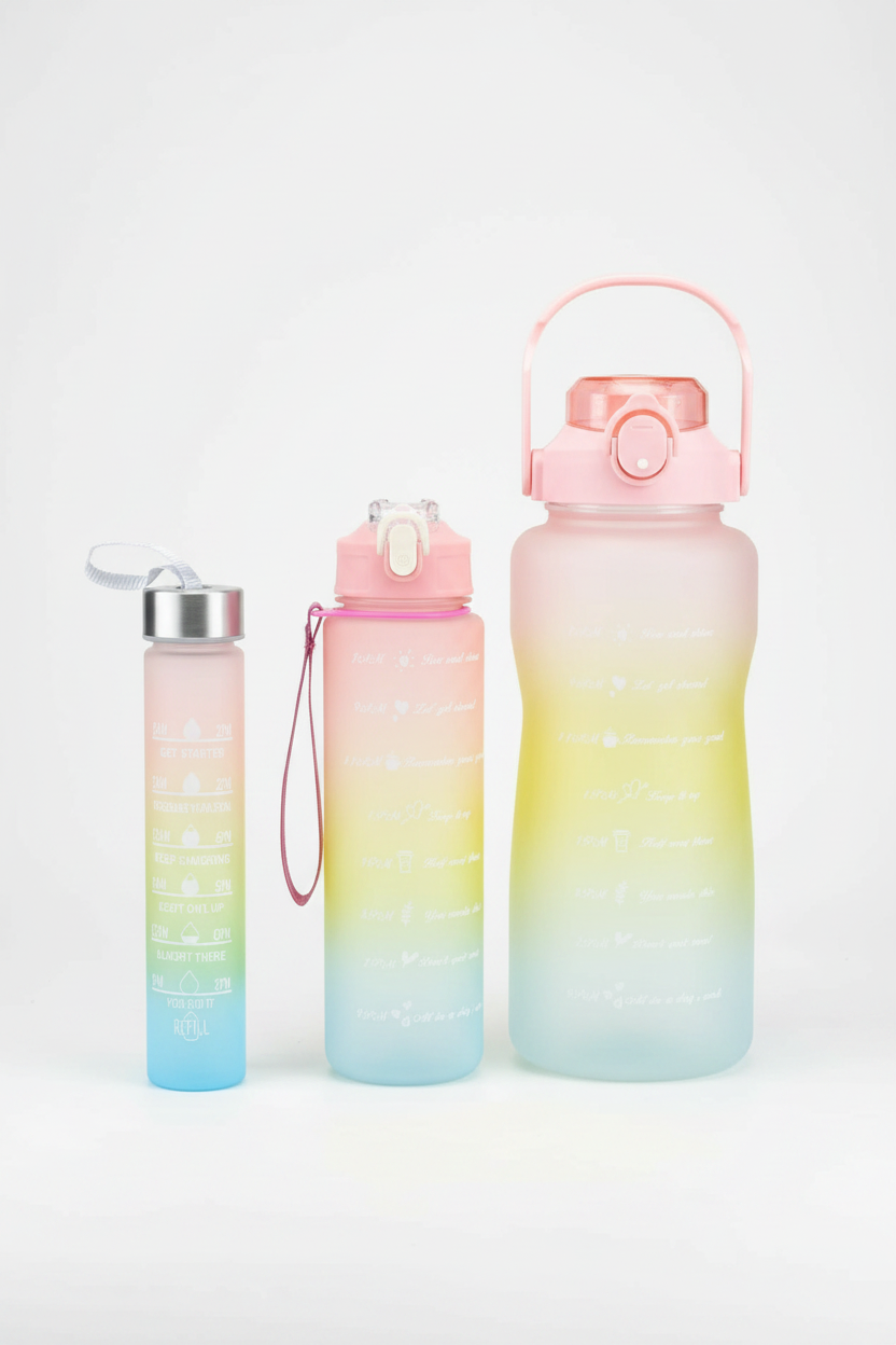 Set of 3 Pcs Unbreakable Leakproof BPA free Water Bottle with Straw and Non-toxic Sipper Bottle for Office, Sports, Gym and School
