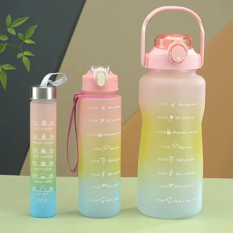 Set of 3 Pcs Unbreakable Leakproof BPA free Water Bottle with Straw and Non-toxic Sipper Bottle for Office, Sports, Gym and School